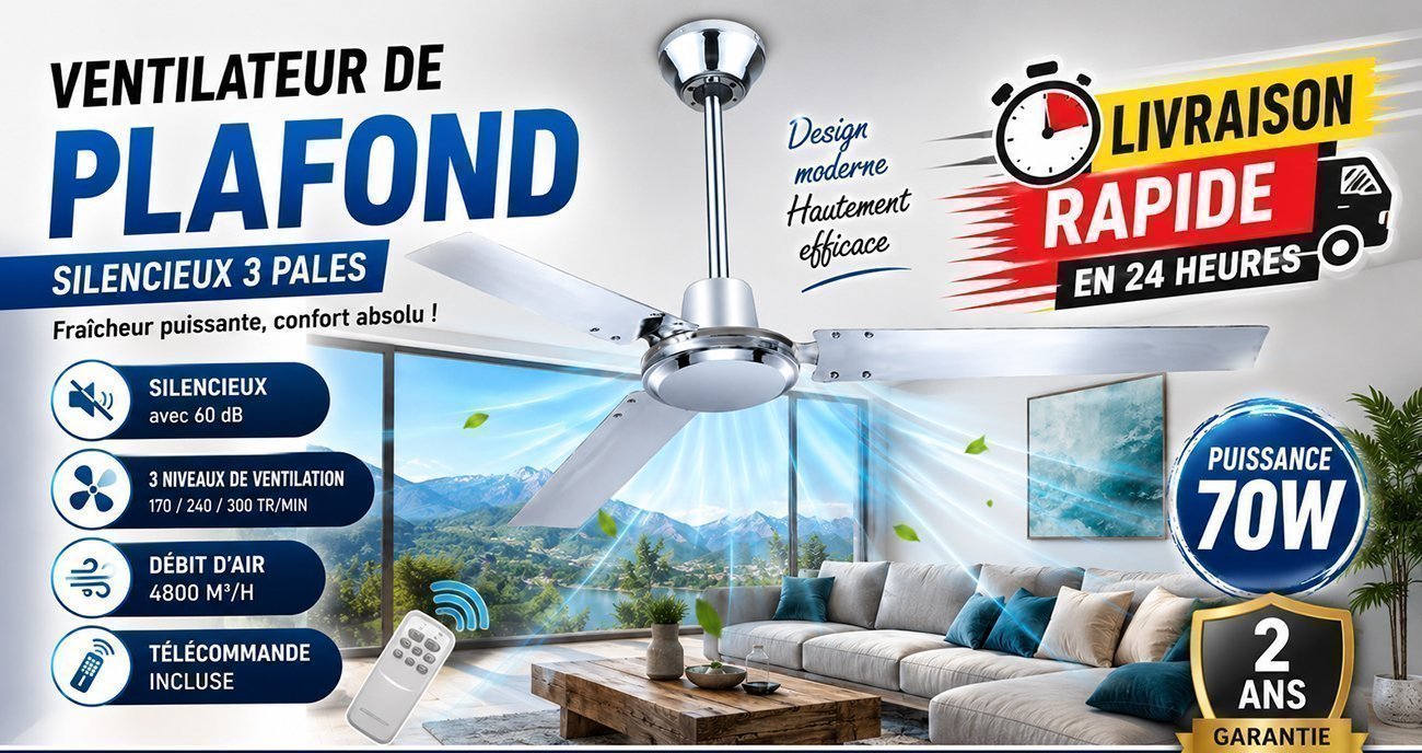 Ventilateur de Plafond Silencieux 3 Pales